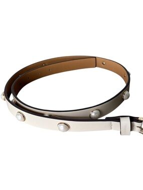 KATE SPADE New Ivory Cream Pearl Studded Leather Belt Size Large